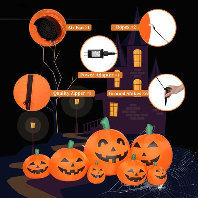Outvita 7Ft Classic 7Pcs LED String Lights 7Pcs Pumpkin Inflatable Halloween Decoration