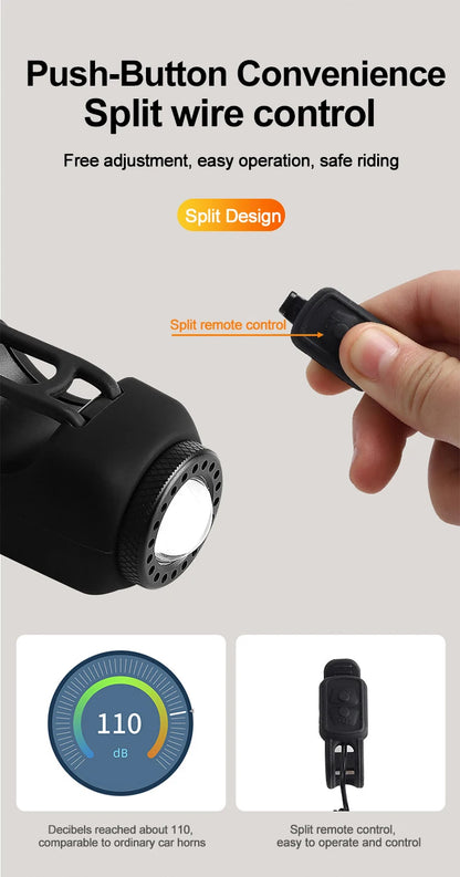 Bike Horn Light 110DB USB Rechargeable Bicycle Front Light Electric Bell Remote Control Horn Bike Light Night Cycling Accessorie