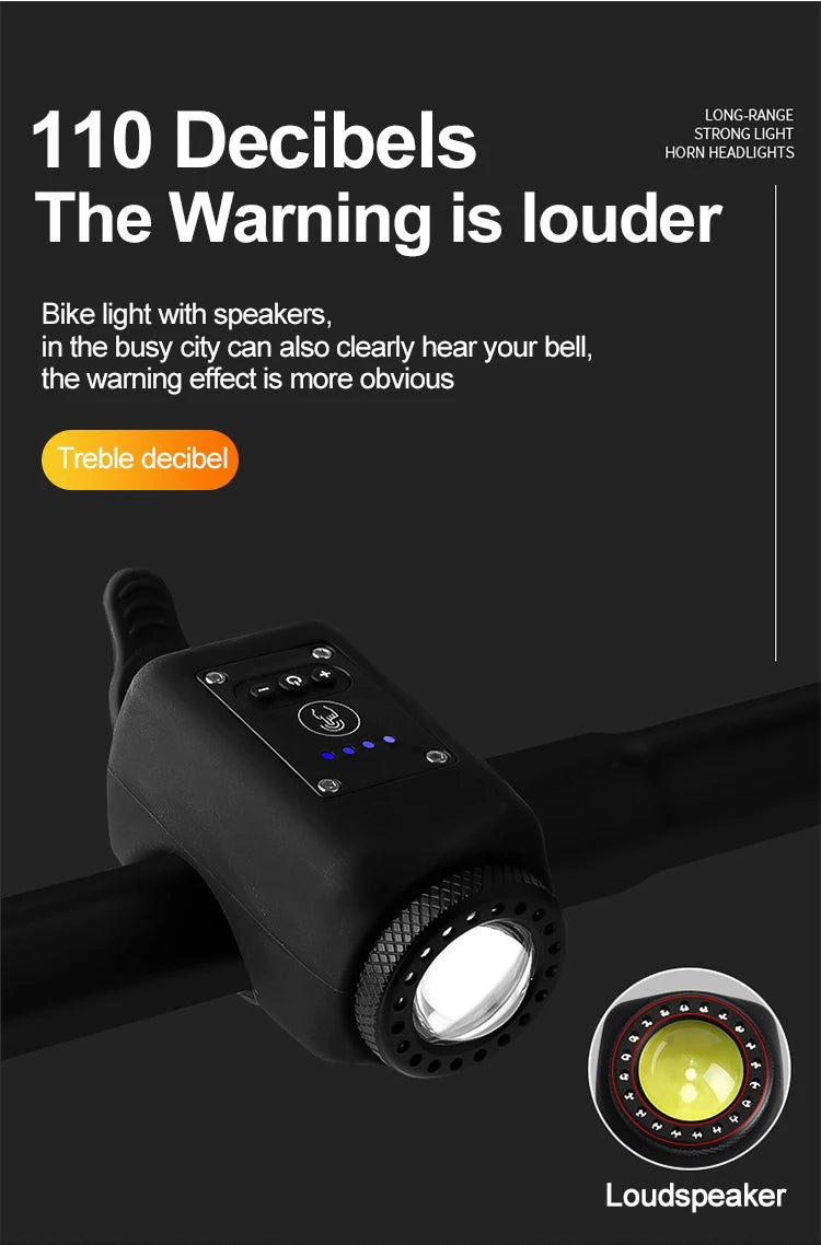 Bike Horn Light 110DB USB Rechargeable Bicycle Front Light Electric Bell Remote Control Horn Bike Light Night Cycling Accessorie