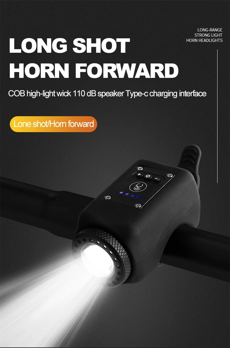 Bike Horn Light 110DB USB Rechargeable Bicycle Front Light Electric Bell Remote Control Horn Bike Light Night Cycling Accessorie