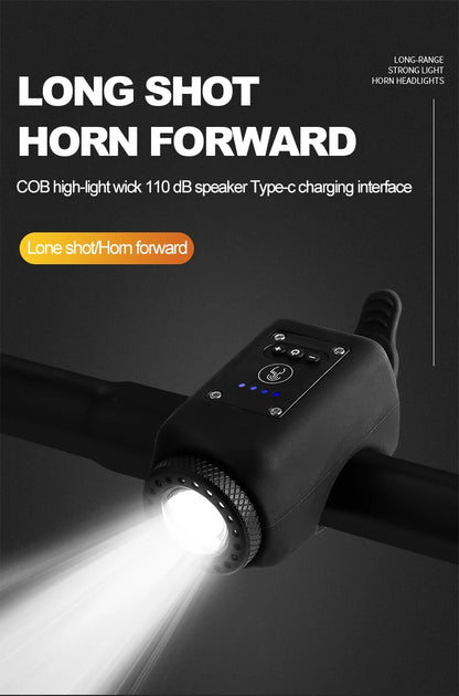 Bike Horn Light 110DB USB Rechargeable Bicycle Front Light Electric Bell Remote Control Horn Bike Light Night Cycling Accessorie