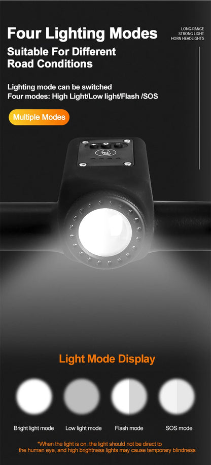 Bike Horn Light 110DB USB Rechargeable Bicycle Front Light Electric Bell Remote Control Horn Bike Light Night Cycling Accessorie