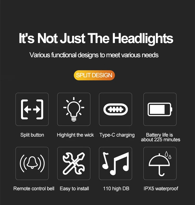 Bike Horn Light 110DB USB Rechargeable Bicycle Front Light Electric Bell Remote Control Horn Bike Light Night Cycling Accessorie