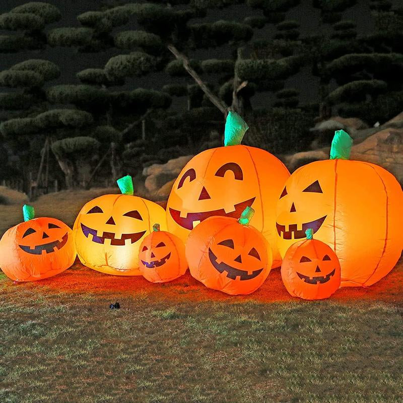 Outvita 7Ft Classic 7Pcs LED String Lights 7Pcs Pumpkin Inflatable Halloween Decoration