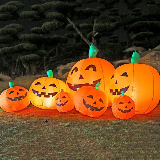 Outvita 7Ft Classic 7Pcs LED String Lights 7Pcs Pumpkin Inflatable Halloween Decoration